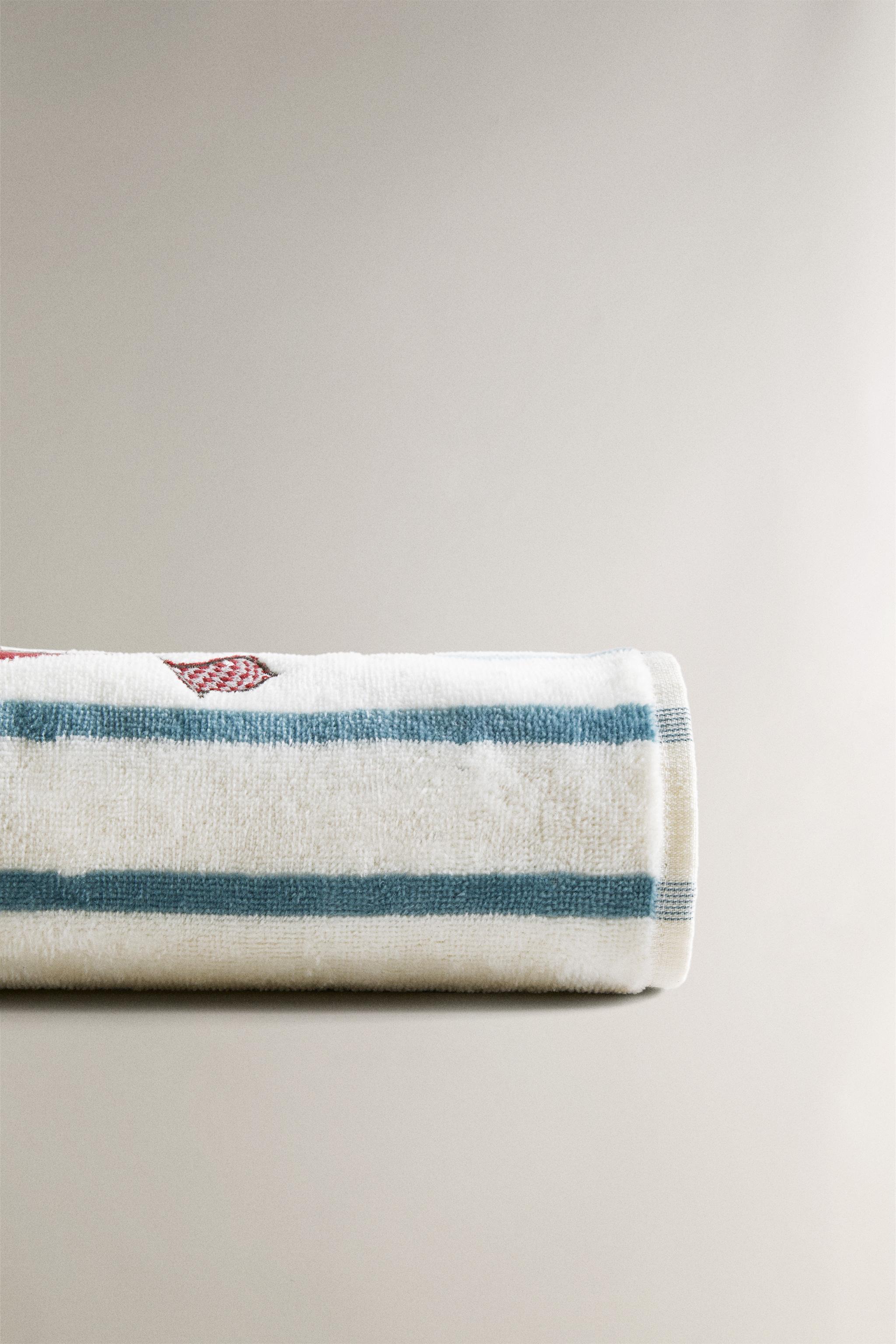 SERVIETTE DE BAIN ENFANT RAYURES CHIEN DE COURSE